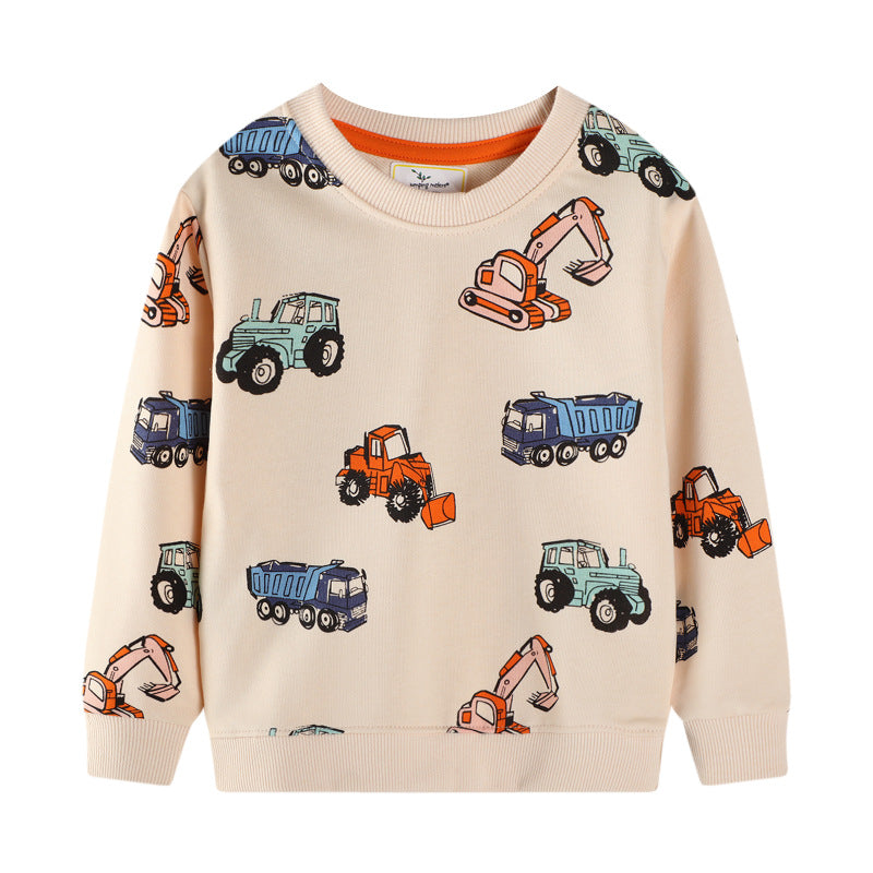 Sweatshirt med gravemaskinedesign til drenge