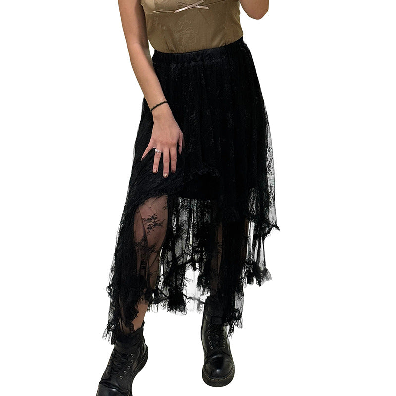 Spring New Irregular Hem Mesh Long Dress Women