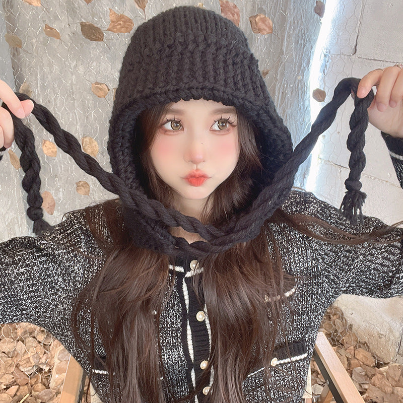 Knitted Wool Lace-up Earmuffs Hat