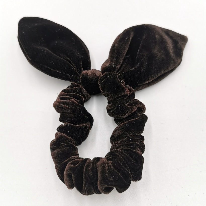 Simple Women's Gold Velvet Bunny Ear Hair Tie