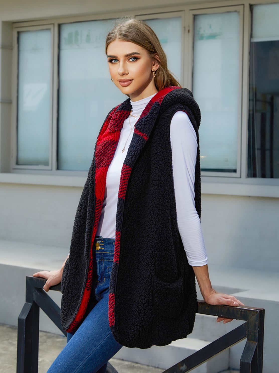Cardigan Plaid Plys Vestfrakke Til Kvinder