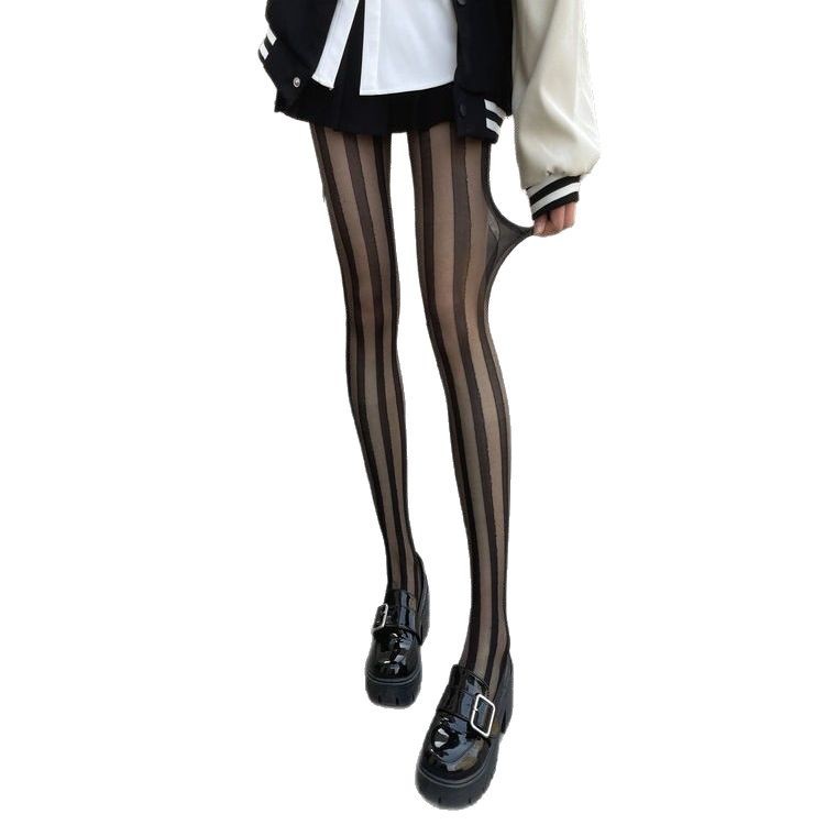 Women's Fashion Stitching Black Thin Pantyhose