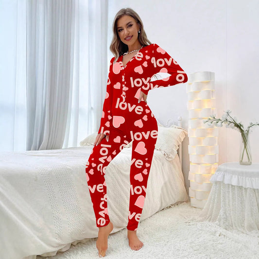Womens Casual Romper With Heart And Letter Design