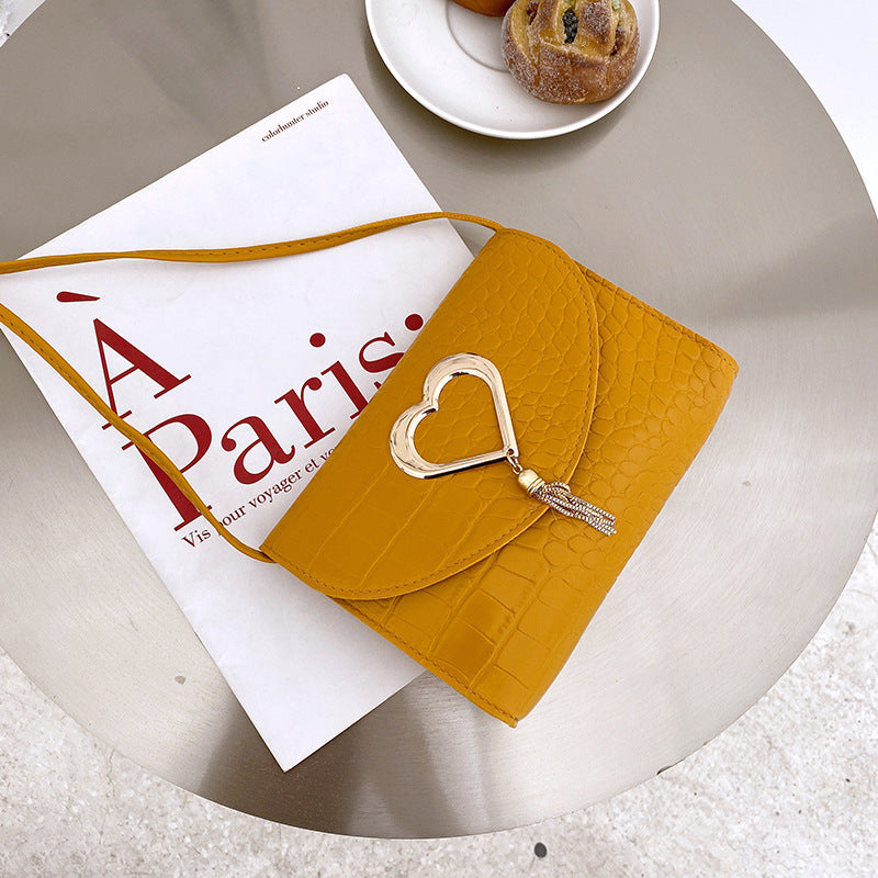 Heart-shaped Fringed Pattern Small Square Bag, One-shoulder Diagonal Candy Color Female Bag