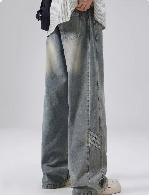 Men's Spring And Autumn American Retro Distressed High Street Loose Wide Leg Casual Trousers