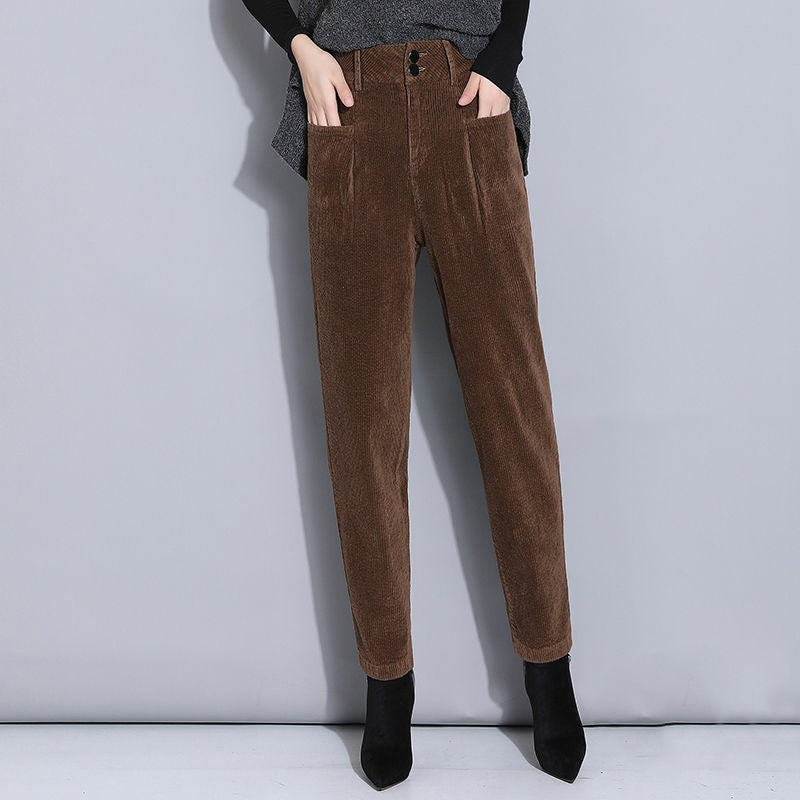 Loose Straight Tube Thickened Corduroy Pants For Women