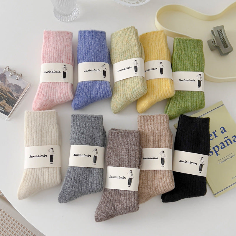 Thick Solid-color Warm Wool Mid-calf Socks