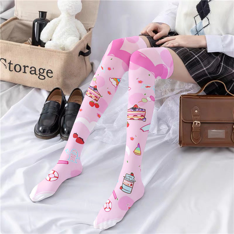 Lolita Cute Overknee Lange Hvide Fløjlsstrømper