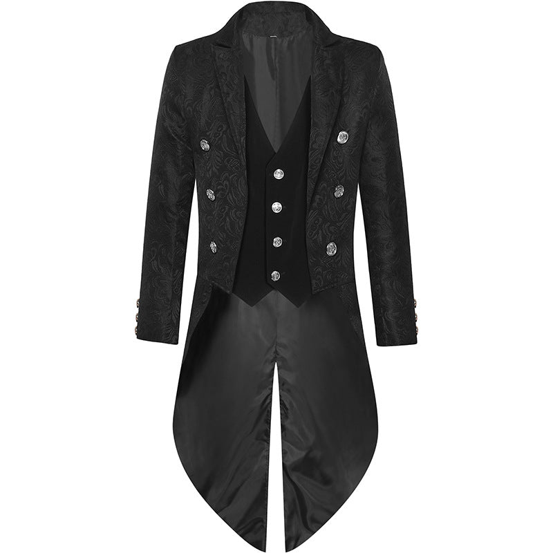 Men's Retro Gothic Style Swallowtail Mid-length Jacquard Blazer