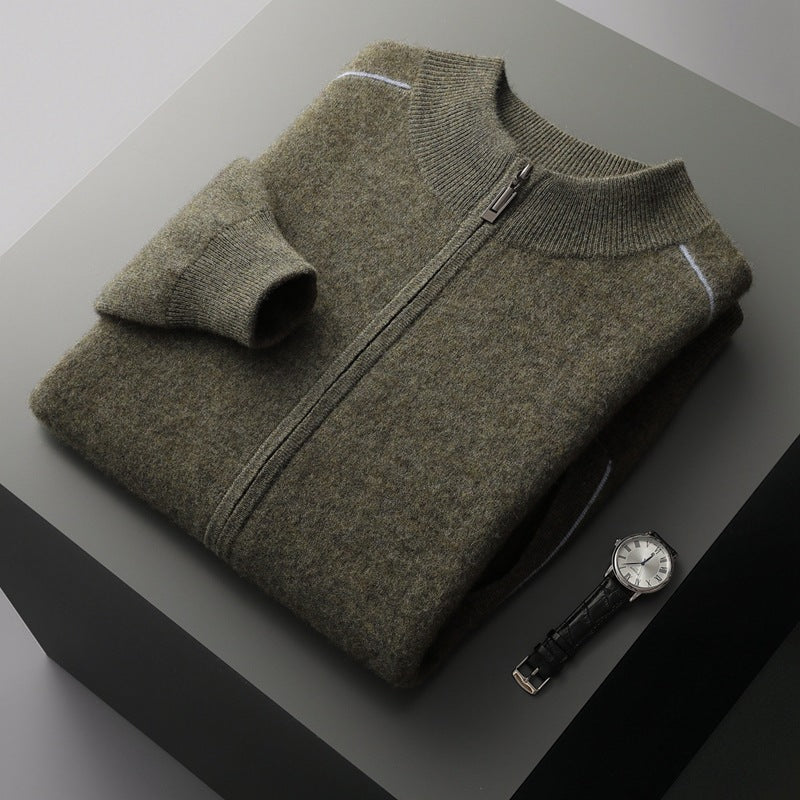 Men's Cashmere Sweater Thick Heavy Half Turtleneck Zipper