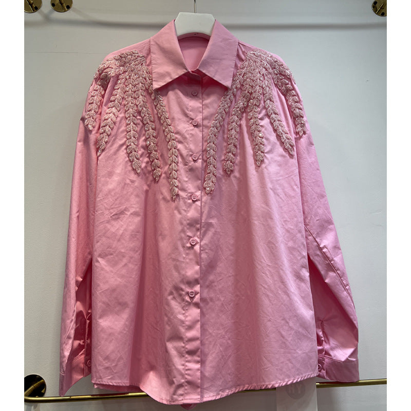 Heavy-duty Jacquard Embroidery Single-breasted Lapel Loose-fit Shirt