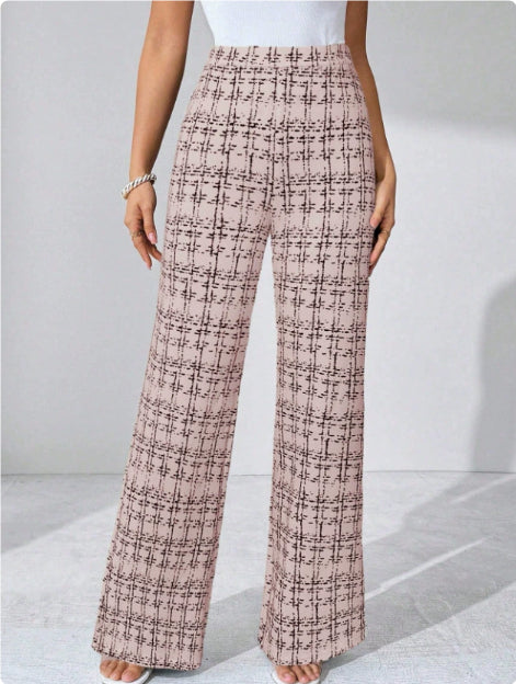 Woven Plaid High Waist Straight Women's Pants