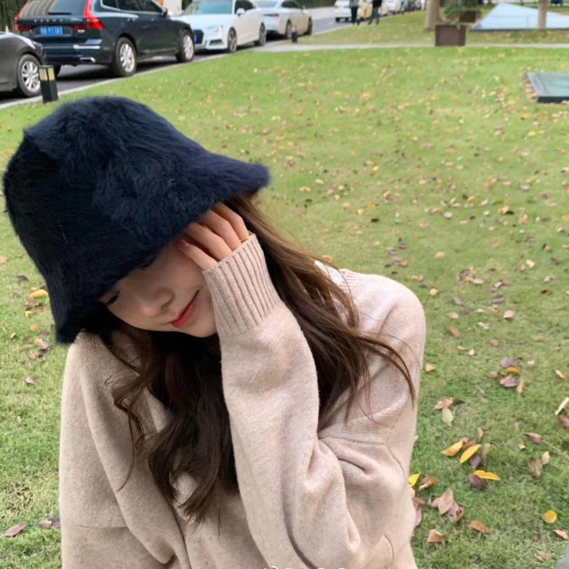 Rabbit Fur Sweet Plush Warm Bucket Hat