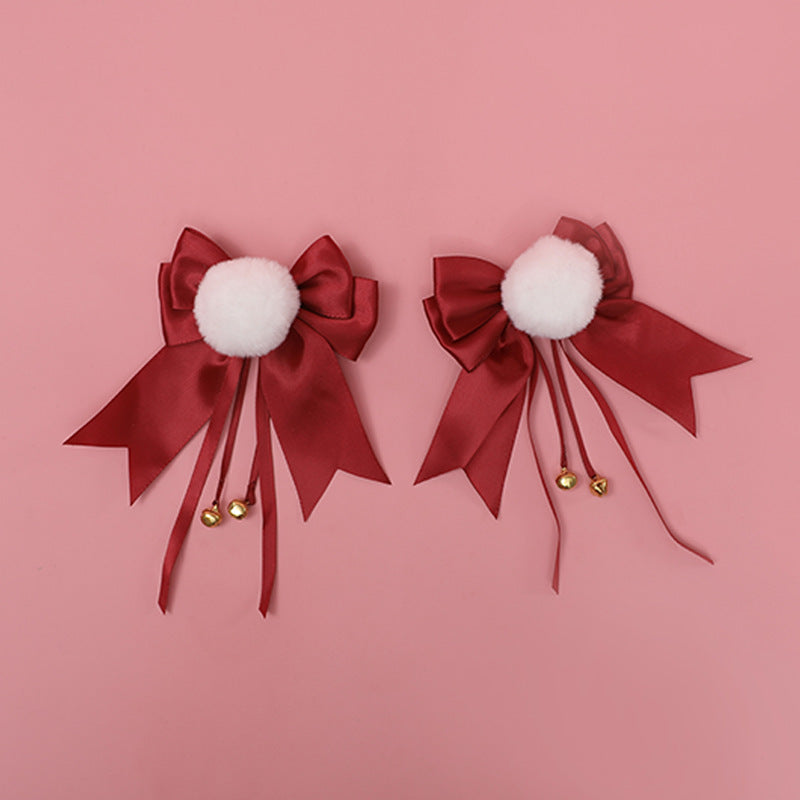 White Ball Bowknot Headdress Bell Cute