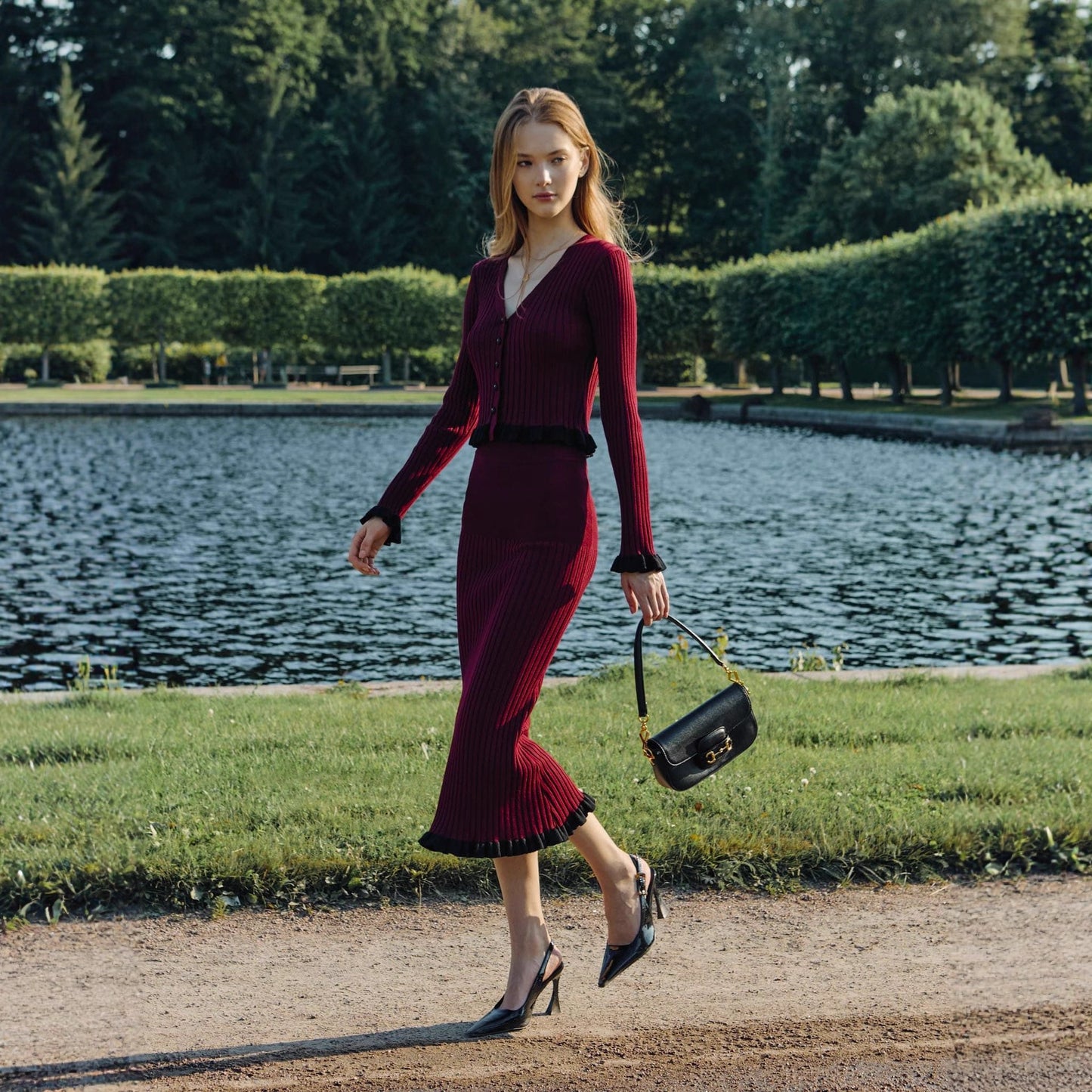 French Elegant Ruffled Tight-knit Two-piece Set For Women