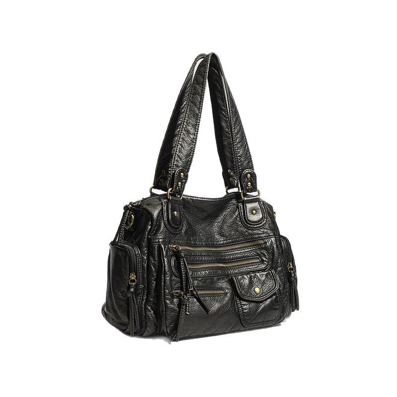 Multi-zipper Motorcycle Sweet Soft Leather Vintage Bronze Tote Bag