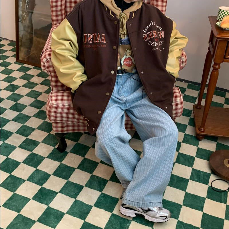 Loose Casual Vintage Letter Embroidered Baseball Jersey