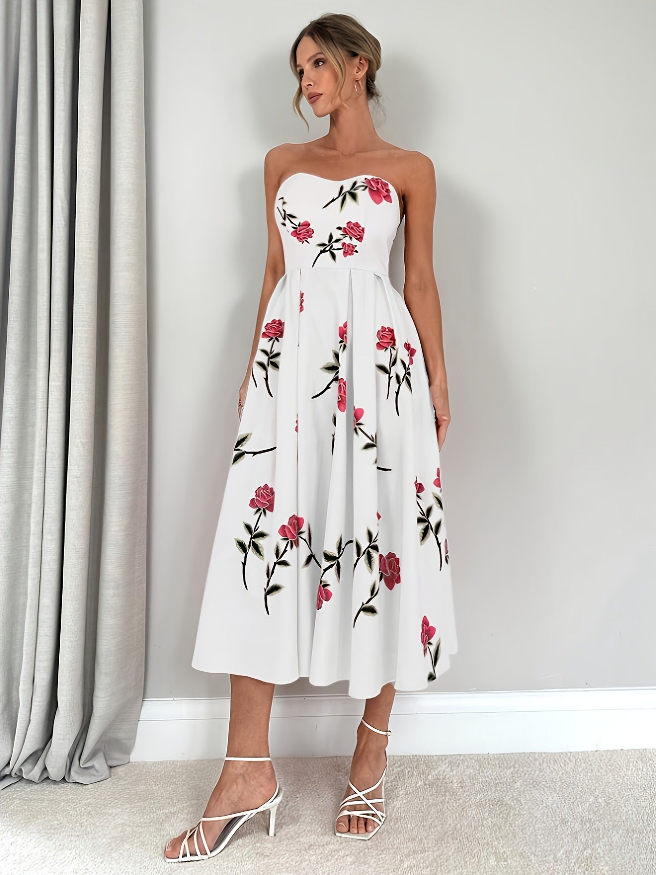 Elegant Line A-formet blomsterprint til kvinder