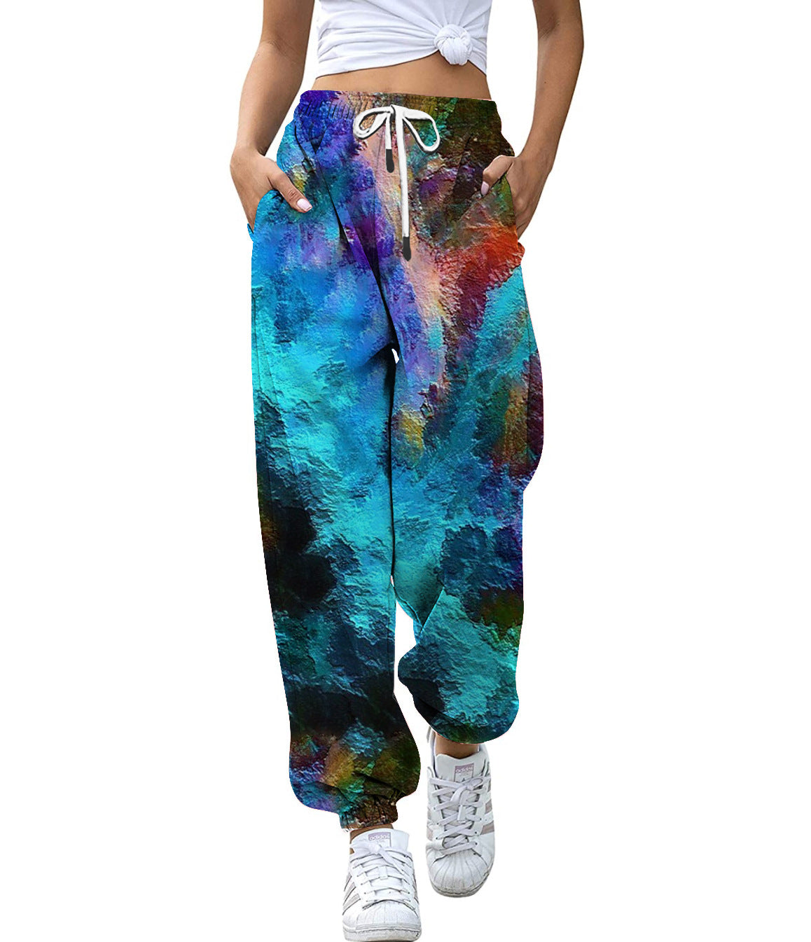 High Waist Drawstring Sports Pants Digital Printing Trousers Loose Casual Jogger Pants
