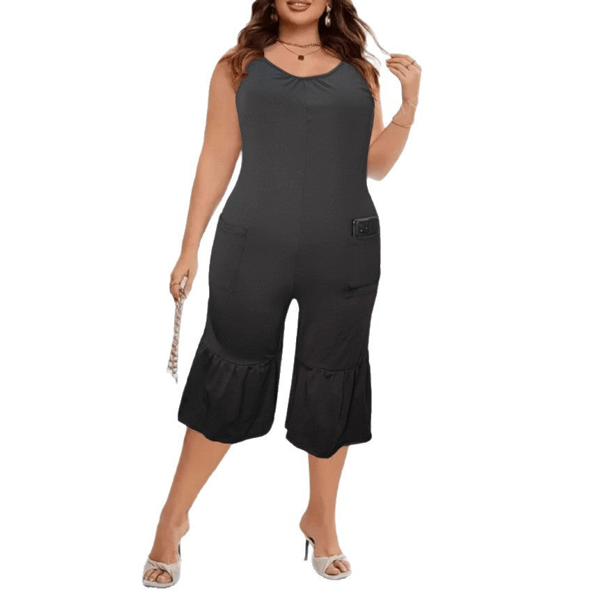New Jumpsuit Solid Color Sleeveless Casual Pocket
