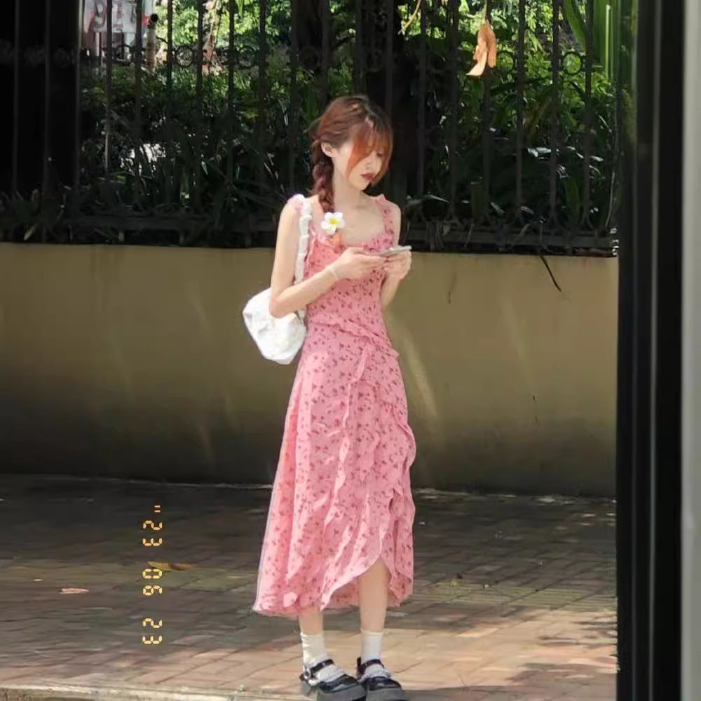 Womens Elegant Printed Slimming Slit Slip Dress