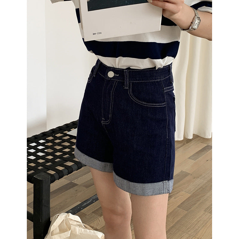 Women's High Waist Loose Rolled Denim Shorts