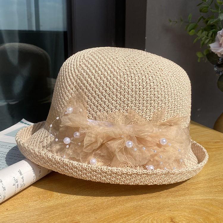 Curling Top All-match Flower Knit Breathable Bucket Hat
