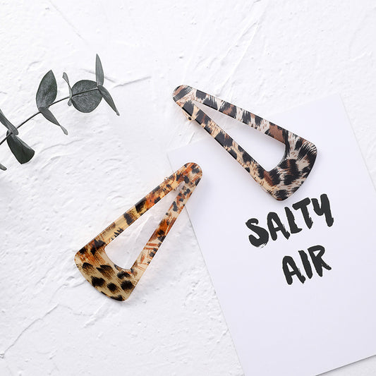 Brown leopard hairpin duckbill clip triangle geometry hair clip