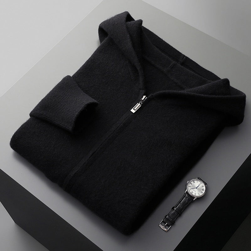 Autumn And Winter Men's Cashmere Thickened Half-high Collar Zipper Cardigan Sweater