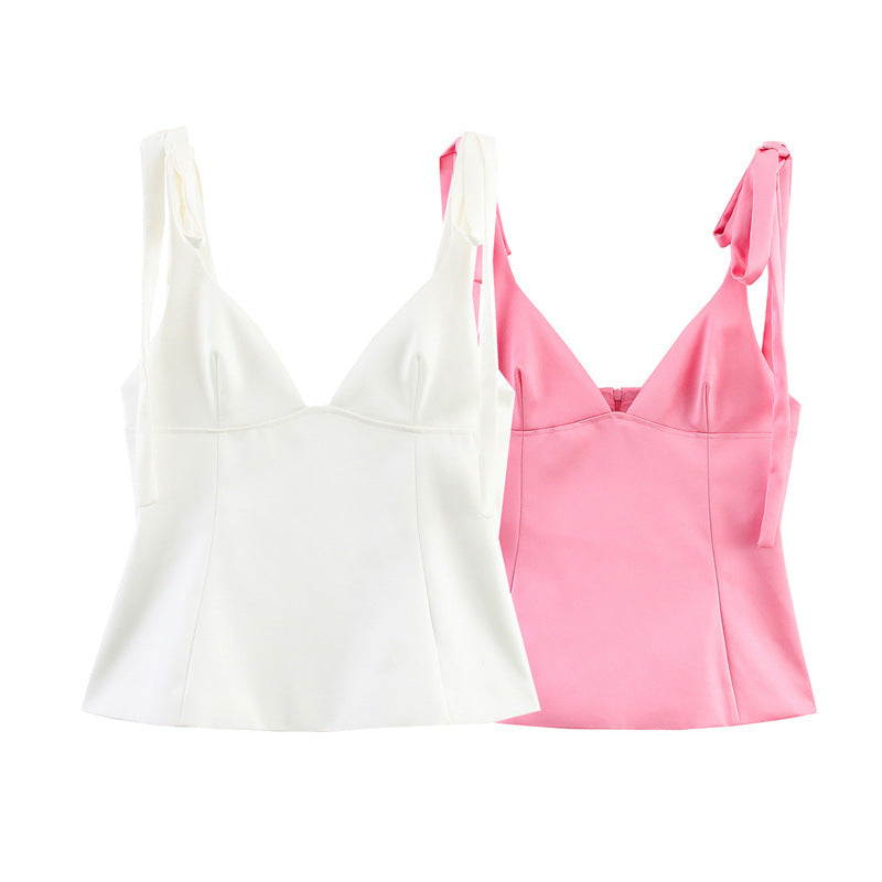 Bowknot Decoration Silk Satin Camisole Top