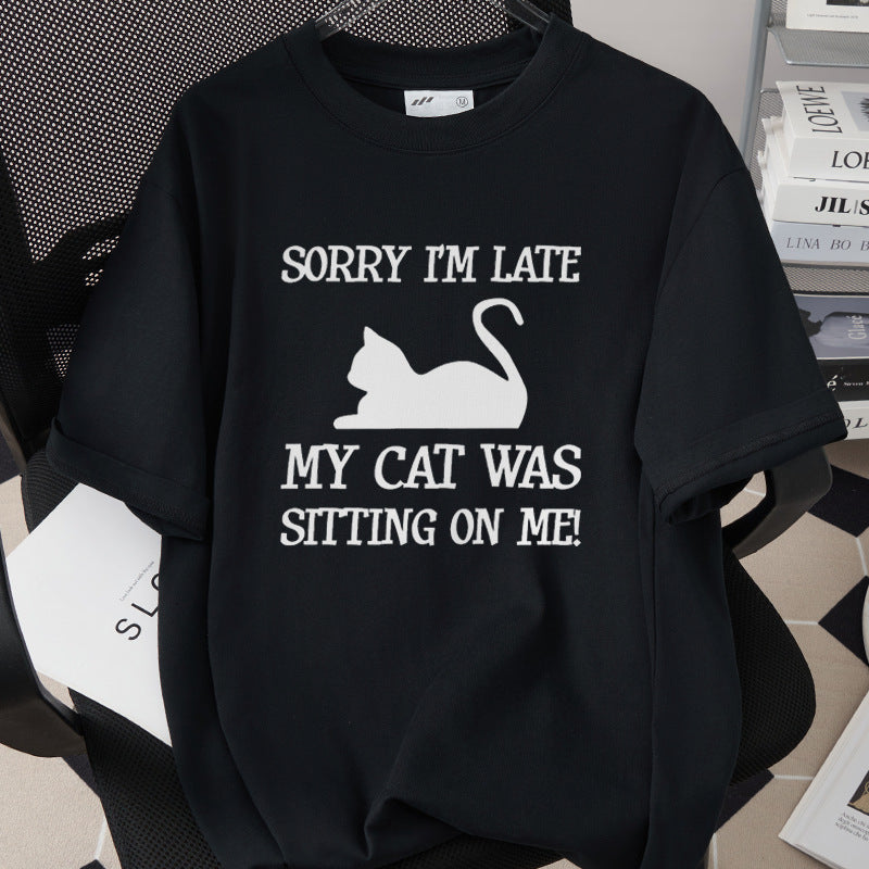 Stylish Cotton Short-Sleeve T-Shirt With A Cat Print