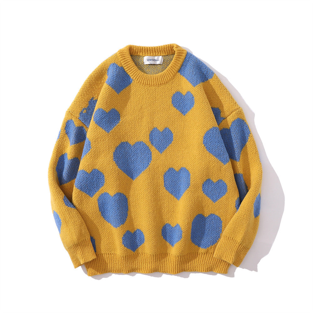 Jacquardstrikket sweater med hjerter til mænd