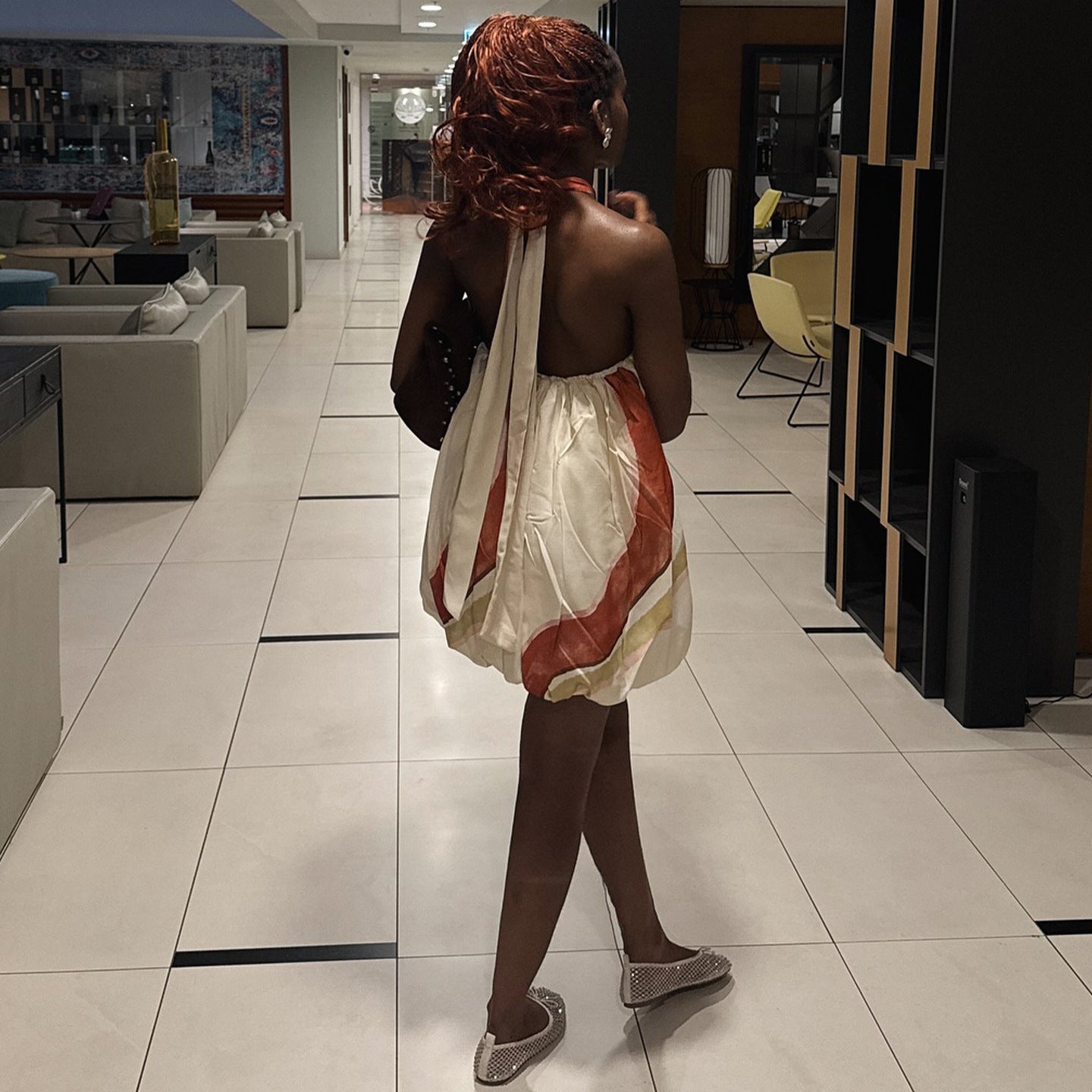 Neck-hanging Backless Color-block Dress