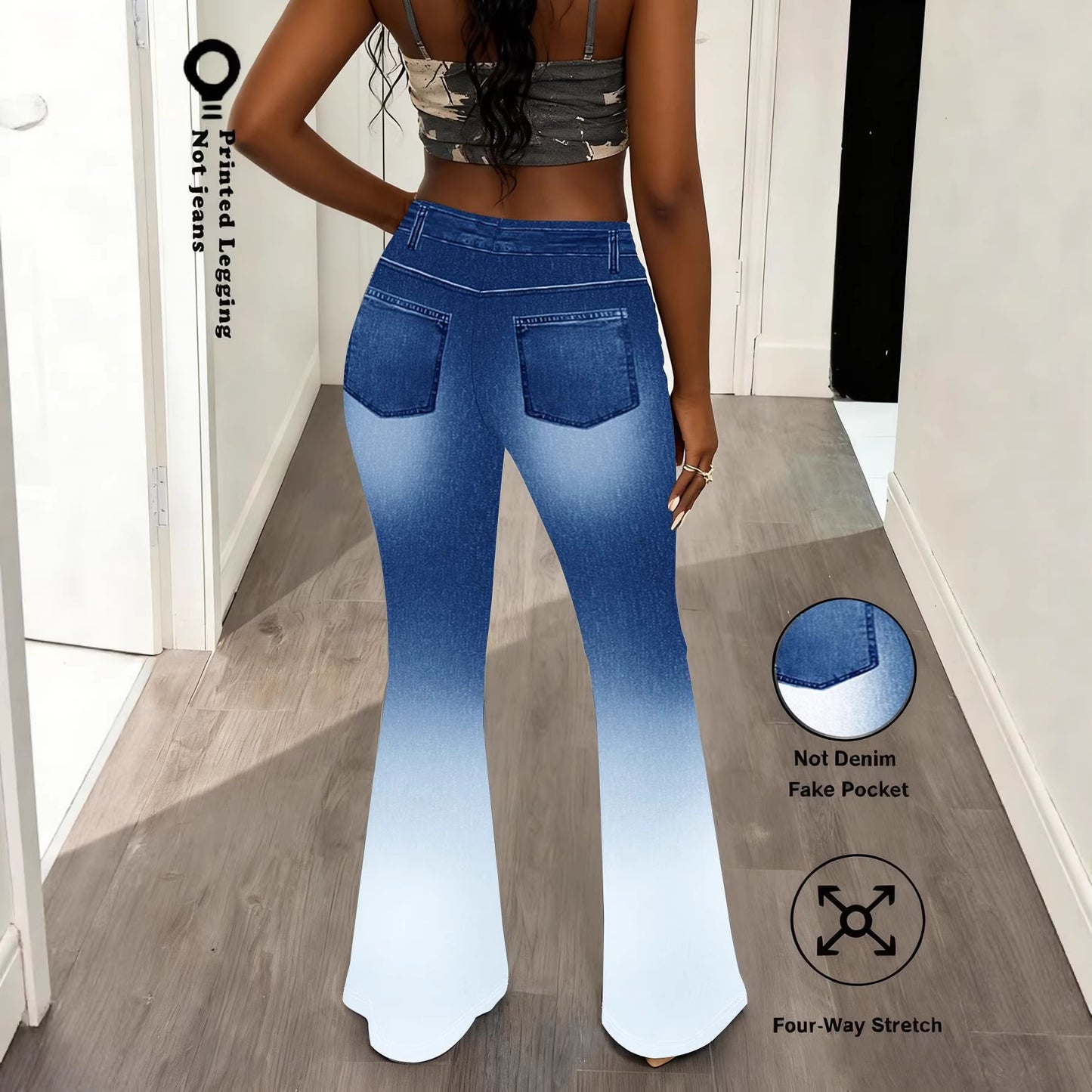 Comfortable And Versatile Faux Denim Printed Base Leggings