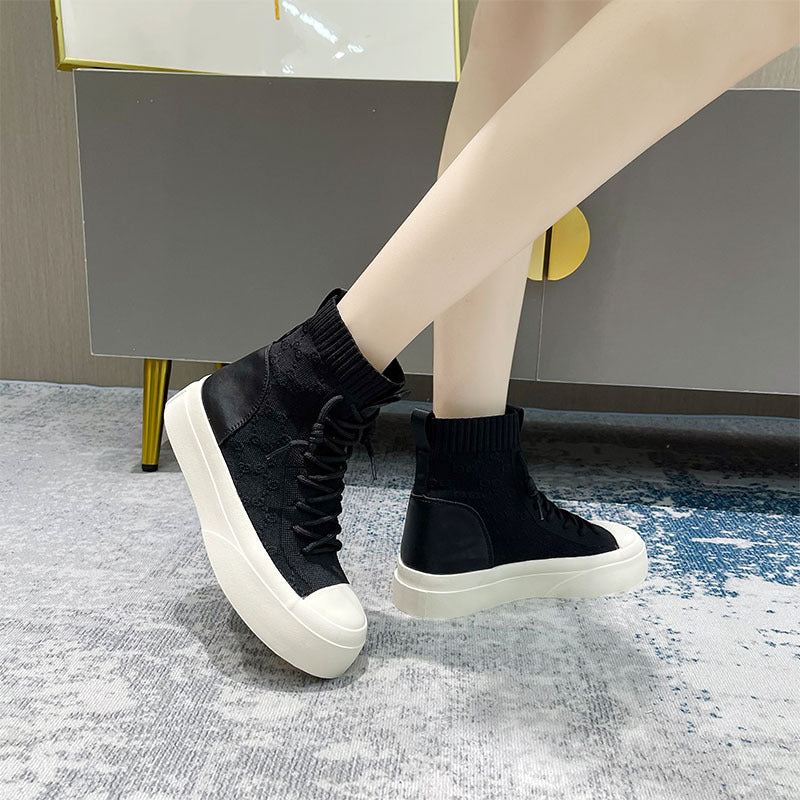 Casual Fashion Flat-bottom Lace-up Flying Woven Running Shoes