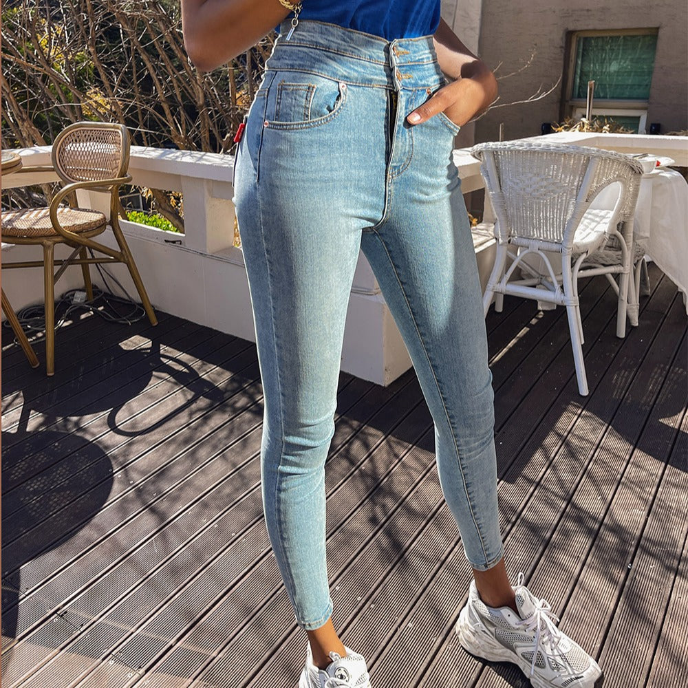 Hip-lifting Tight-fitting Denim Women's Slim And Tall Buttocks Elastic Nine-point Pencil Pants
