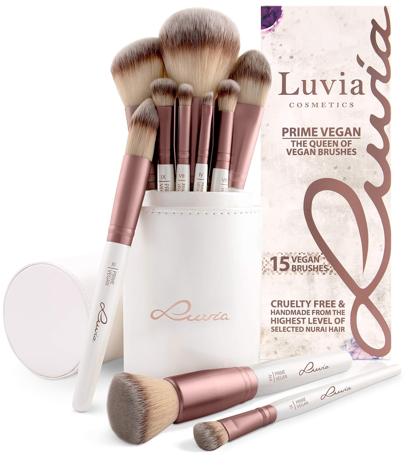 Make-Up-Pinsel-Set – 5-Teilig + Pinselköcher Mit Smart-Halter – LUVIA Daily & Travel Schminkpinsel-Set Für Foundation, Puder & Lidschatten – Perfekt Für Reisen & Unterwegs – Coffee Elegance/Perlmutt