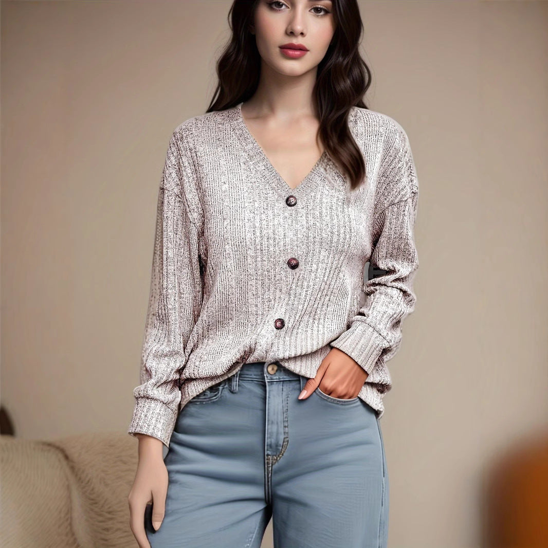 Women's Knitted Button Sweater Casual Long Sleeve Loose Top