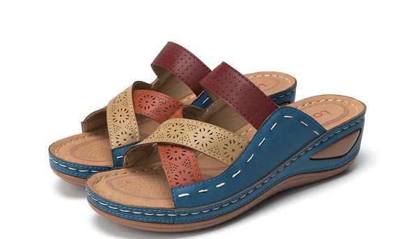Large Size Women Casual Cross belt Hollow Color Stitching Slippers