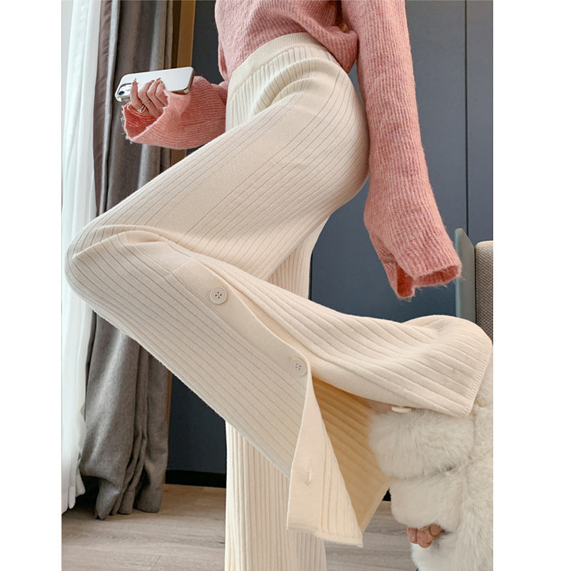Knitted Wide-leg Pants Women's High Waist Straight Loose