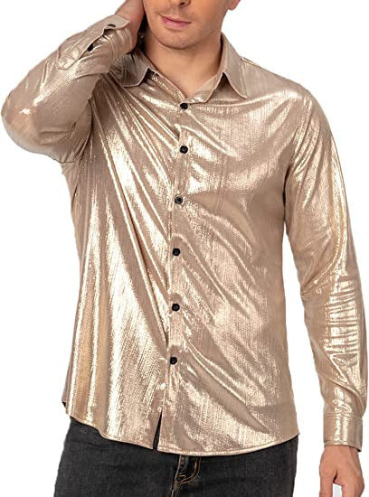 Men's Formal Solid Color Casual Sequin Button-up Shirt