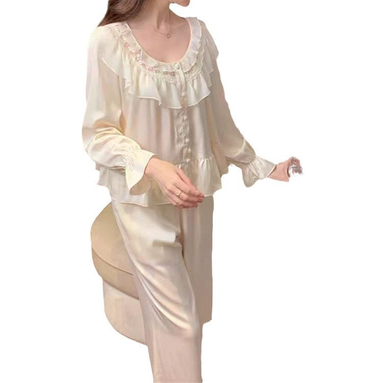 Sweet Princess-style Pajama Set Perfect For Spring And Falland Wearable Outside