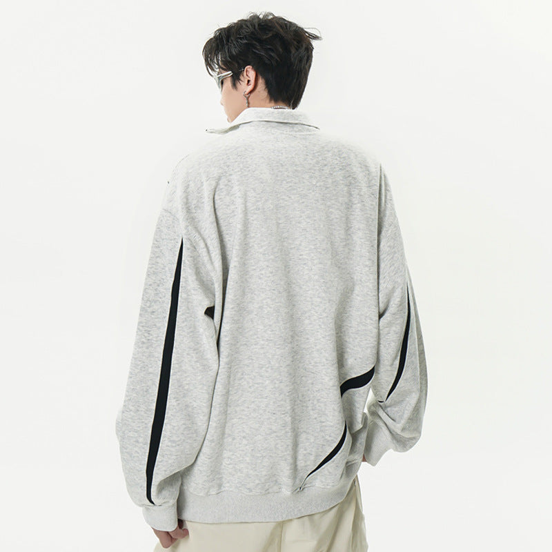 Irregular Color Matching Topstitching Loose Top