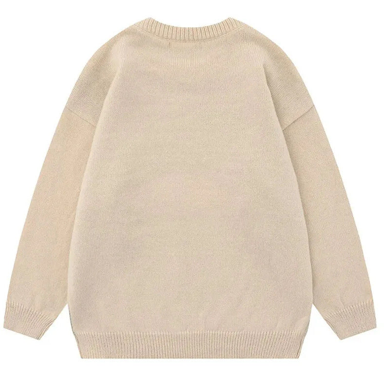 High Street Dark Three-dimensional Glasses Jacquard Design Sweater