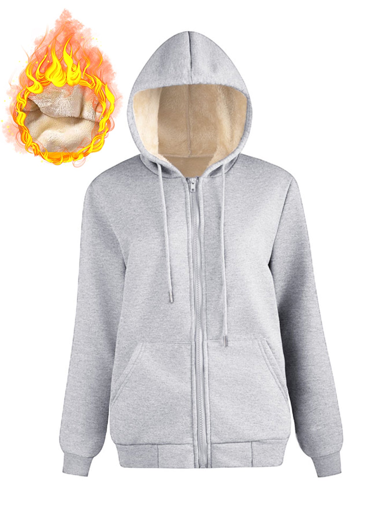 Warm Berber Fleece Pocket Hooded Sweatshirt Coat