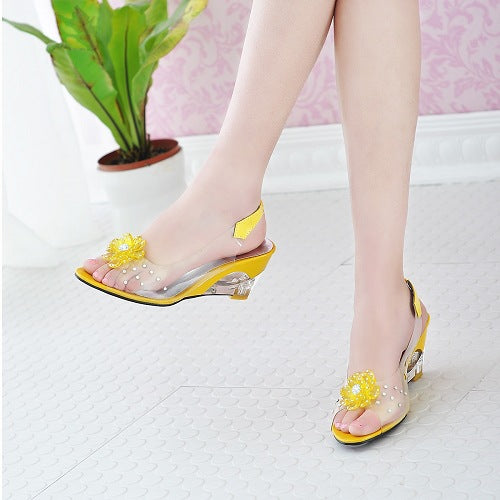 Crystal and fish mouth rhinestone sandals