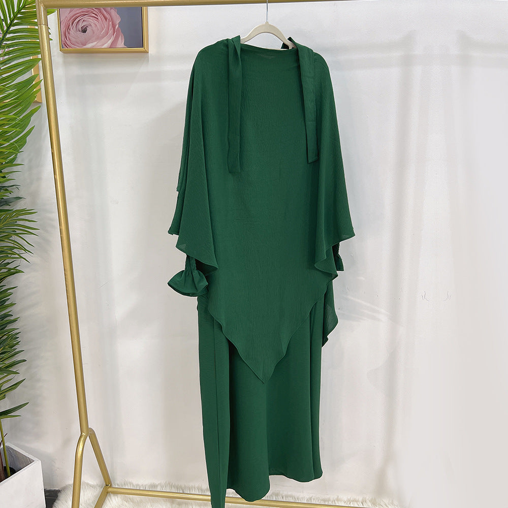 Dubai Turkey Solid Color Dress With Headscarf