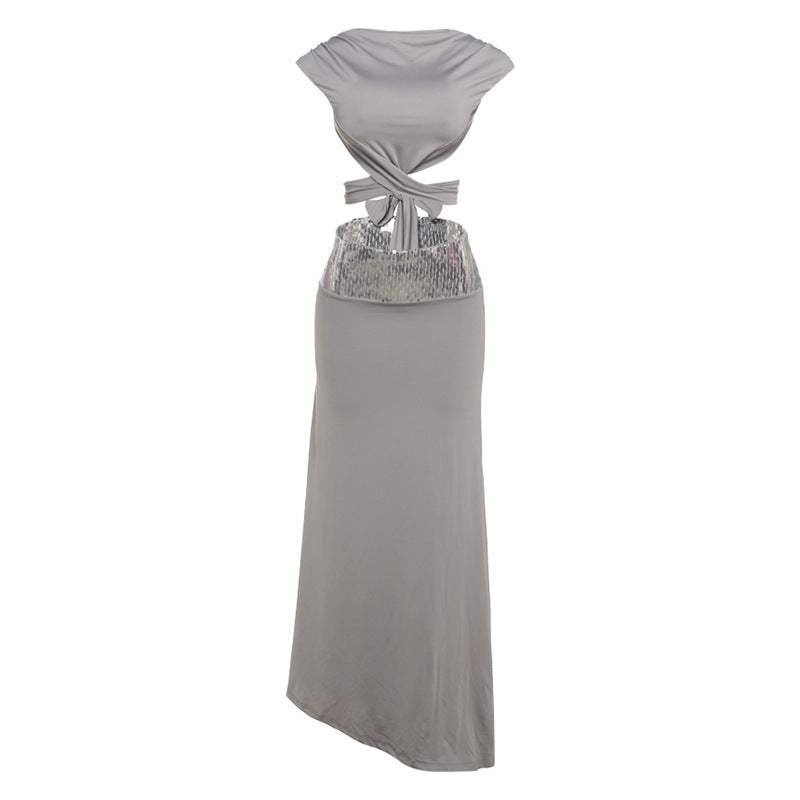 And Elegant Backless Top Paired With A Patchwork Maxi Skirt
