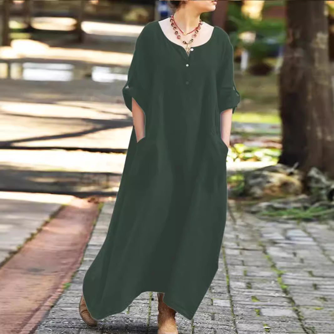 Women's Casual Cotton-Linen Loose Fit Swing Dress