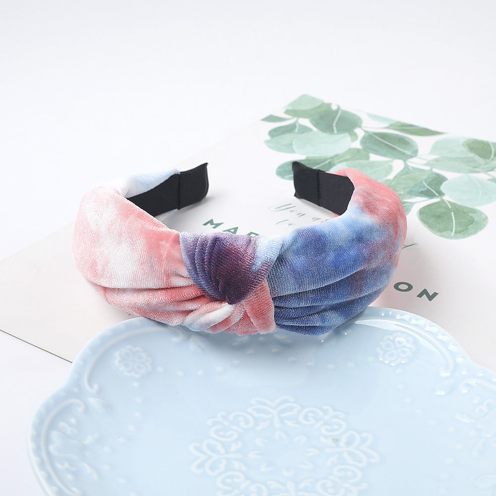 Fabric Headband Tie-dyed Velvet Knotted Headband Thickened